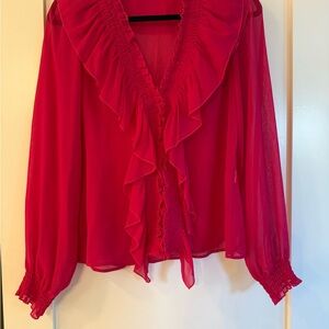 Zara Semi-Sheer Fuchsia Ruffle Blouse